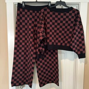 Dressed in LALA Checkered Sweater Set - Black and Brown